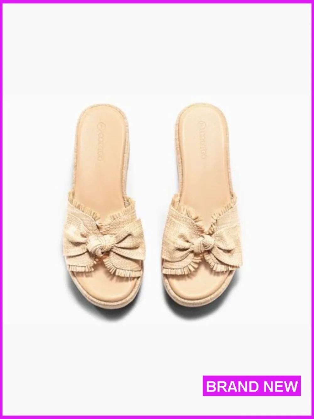 Platform Wedge Sandals Raffia Espadrilles Bow Open Toe Slip On Summer Beach